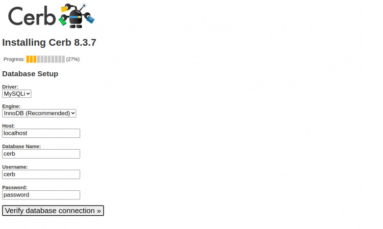 Configuración de la base de datos Cerb