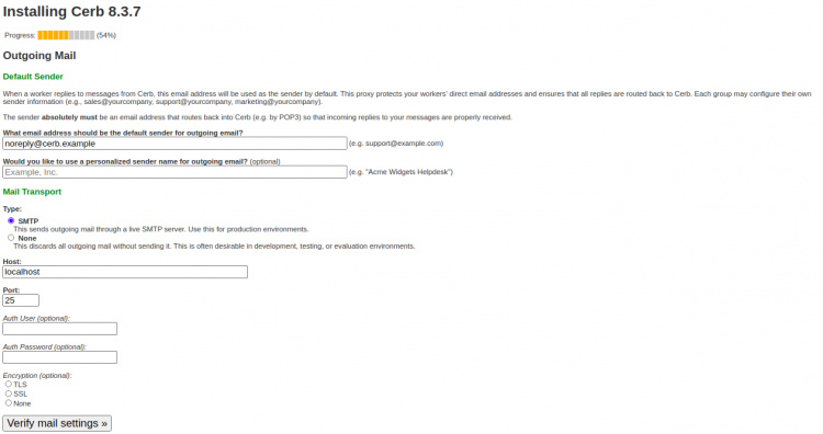 Configuración de Cerb MTA