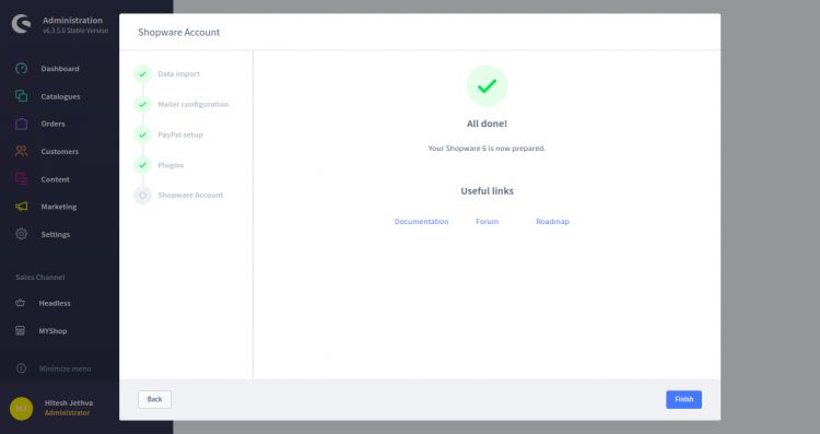 Instalación de Shopware con éxito