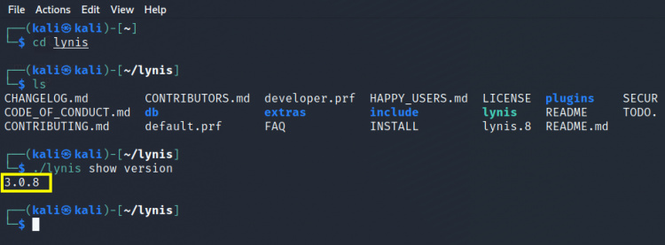Comprobación de la versión de Lynis
