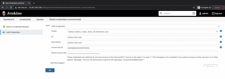 Almacenar las credenciales de AWS