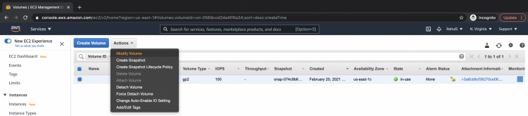 Modificar el volumen EBS