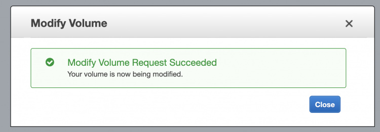 Modificación exitosa de EBS