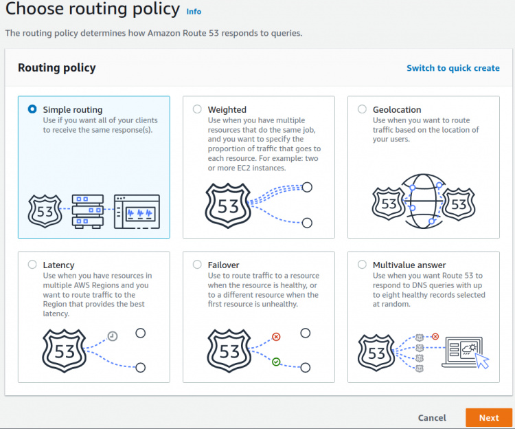 Selecciona la política de enrutamiento