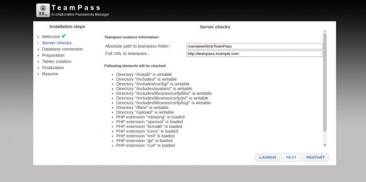 Comprobación del servidor