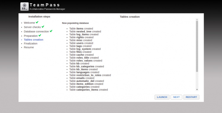 Crear tablas de la base de datos