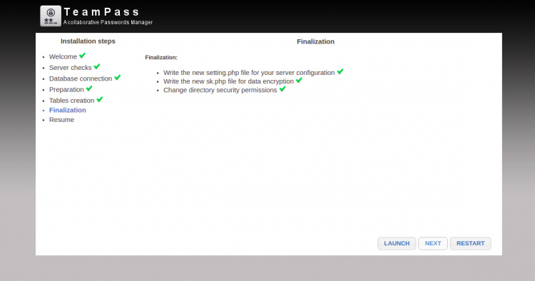 La instalación de TeamPass está terminada