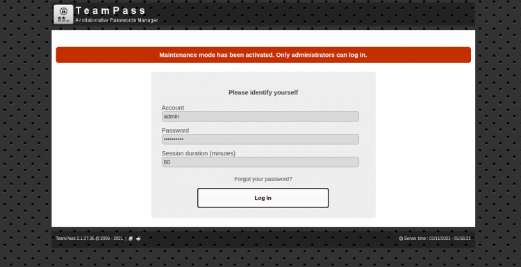 Iniciar sesión en TeamPass