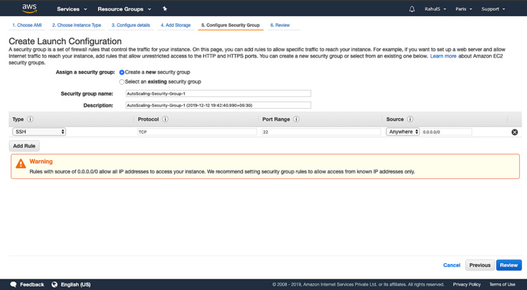Crear un nuevo grupo de seguridad