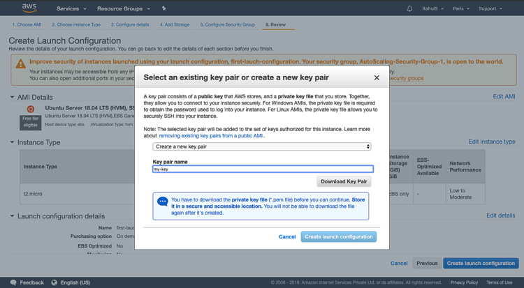 Selecciona el par de claves