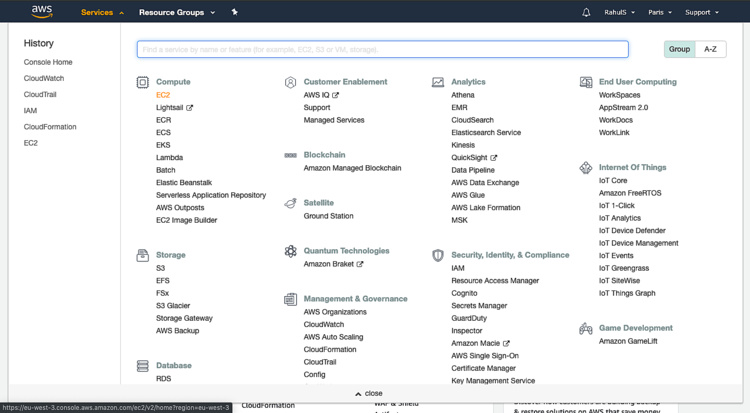 Servicios > Grupos de recursos