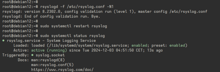 comprobar el servicio rsyslog