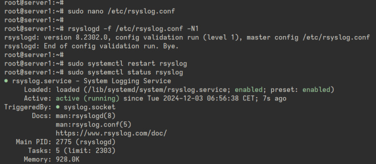 comprobar el servicio rsyslog