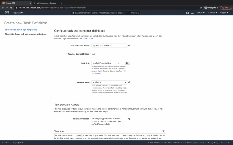 Configurar la definición de la tarea