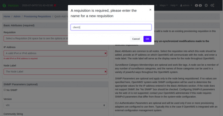Añadir un nodo a OpenNMS