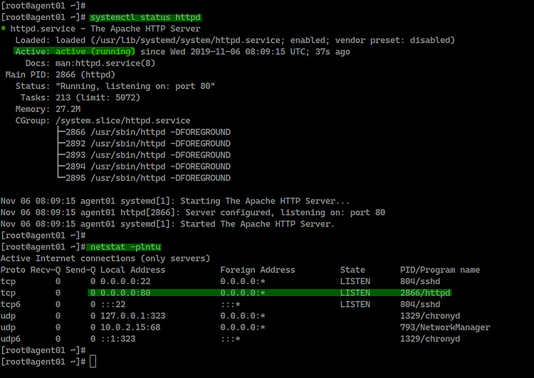 Comprobar el estado de httpd