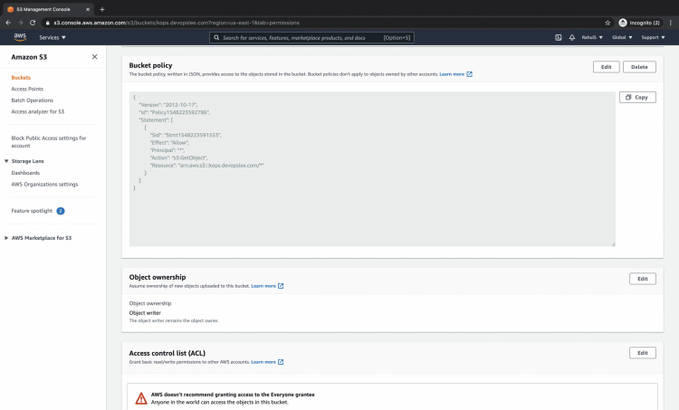 Añade una política al cubo