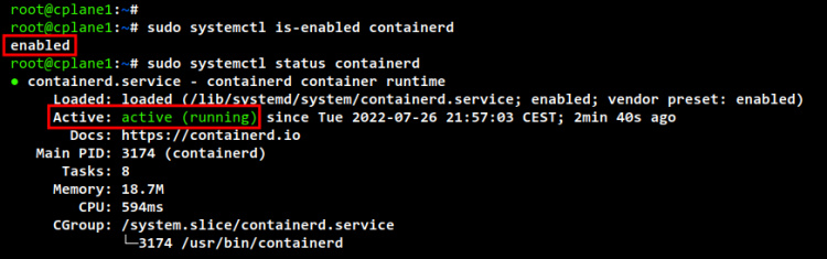 comprobar el servicio containerd