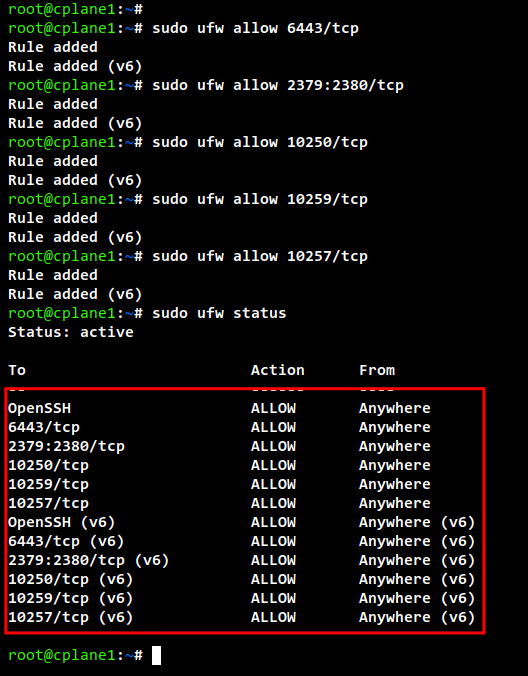 configurar ufw para el plano de control