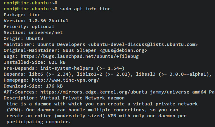 mostrar paquete tinc
