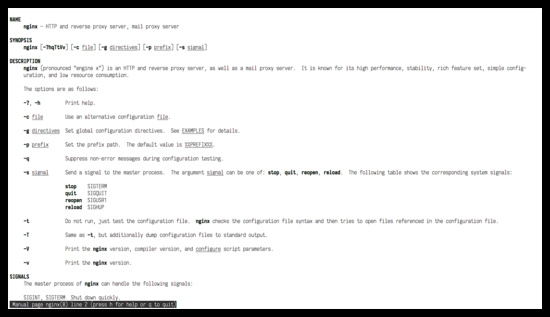 Página de manual de Nginx