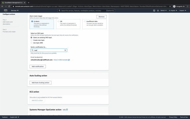 Selecciona el SNS para la notificación