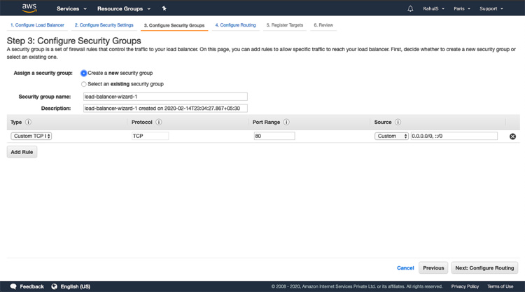 Configurar el grupo de seguridad