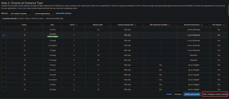 Elegir un tipo de instancia