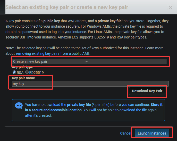  Crea un nuevo par de claves.