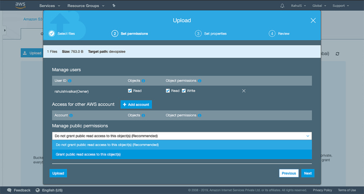 Conceder acceso público de lectura a los objetos