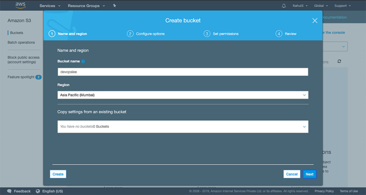 Introduce los datos del cubo S3