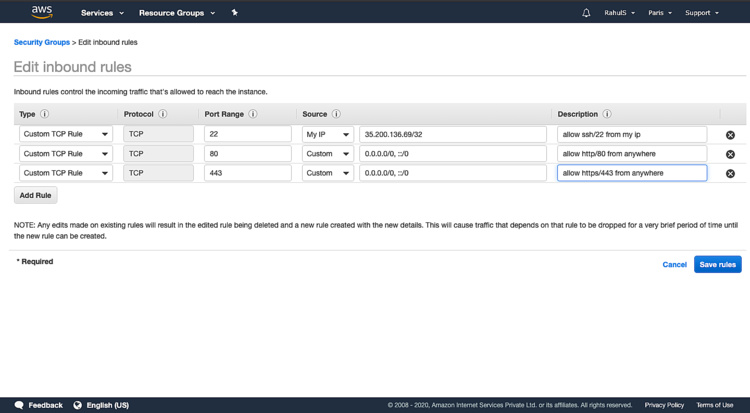 Editar las reglas de entrada