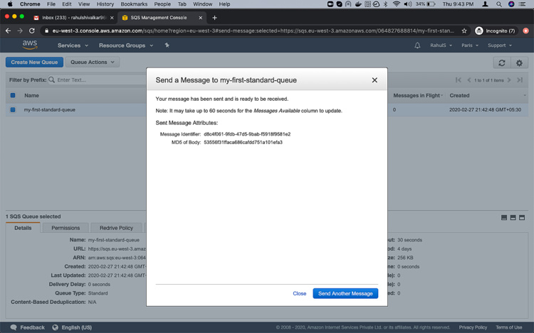 Prueba de cola de mensajes