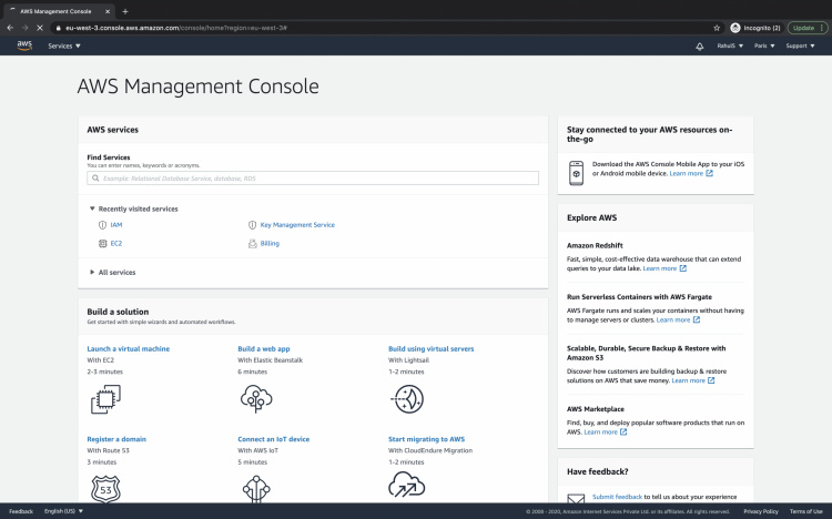 Consola principal de AWS
