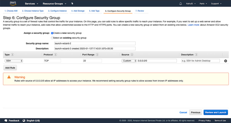 Configurar el grupo de seguridad