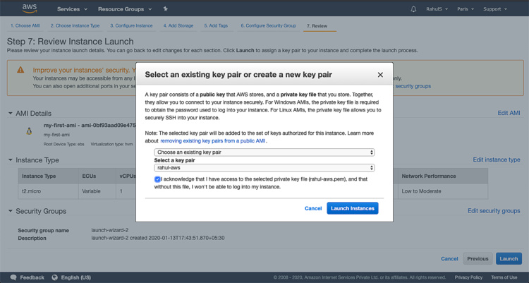Selecciona el par de claves