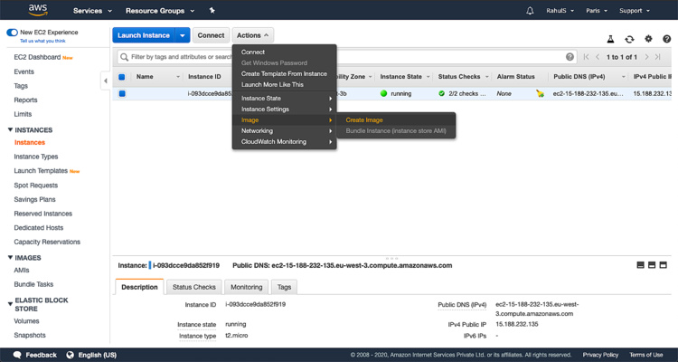 Acciones -> Imagen -> Crear imagen