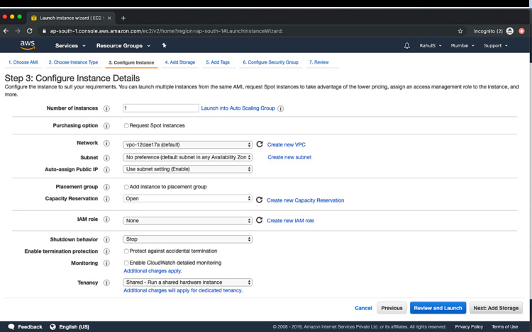 Configurar los detalles de la instancia