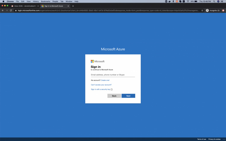 Inicio de sesión en Azure