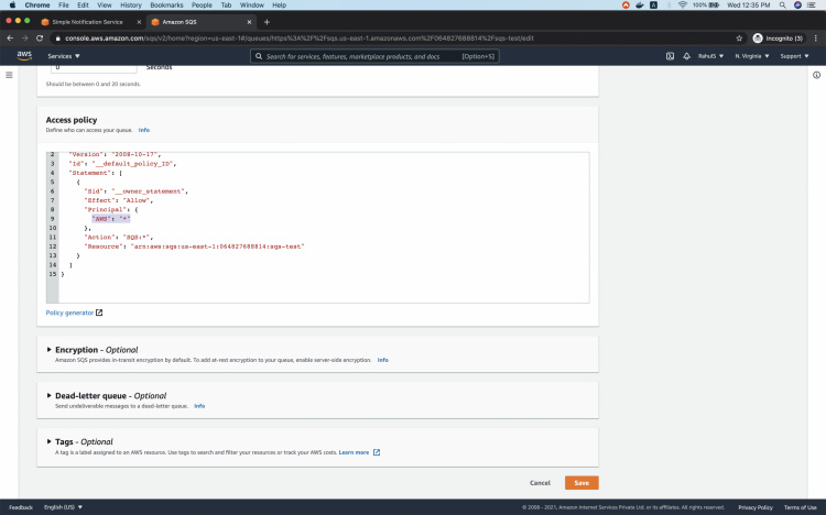 Editar la política de SQS