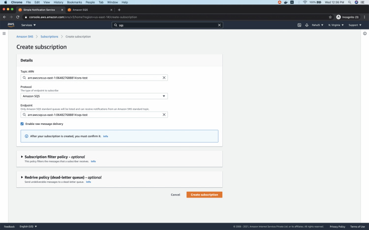 Crear una suscripción a SQS
