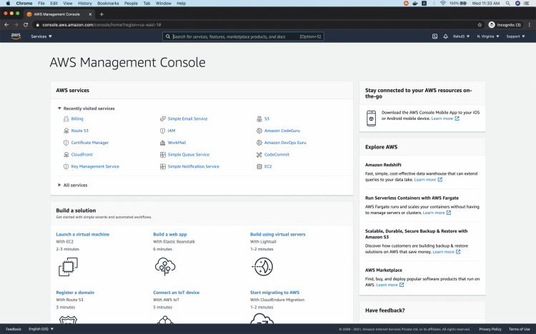 Consola principal de AWS