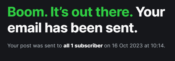 Mensaje de entrega satisfactoria de Ghost Newsletteter