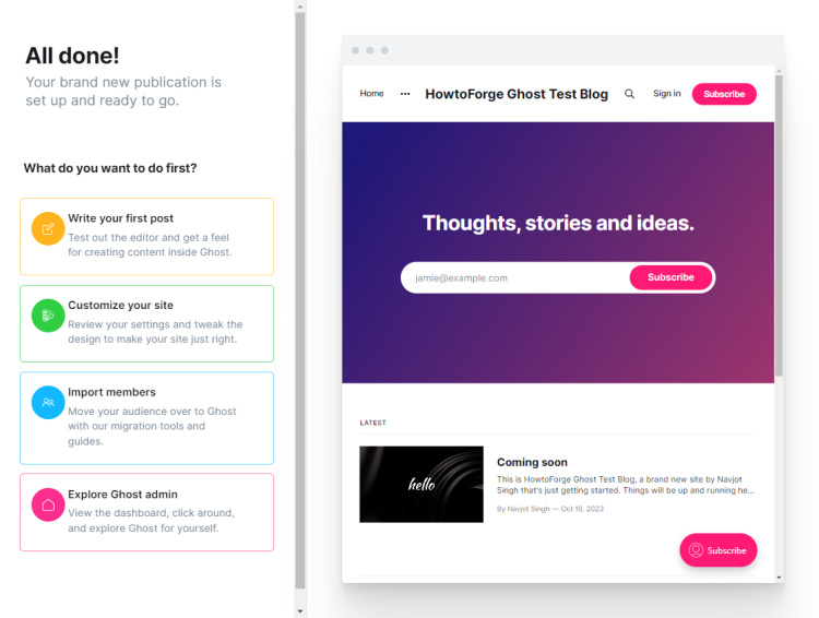 Sugerencias del instalador de Ghost