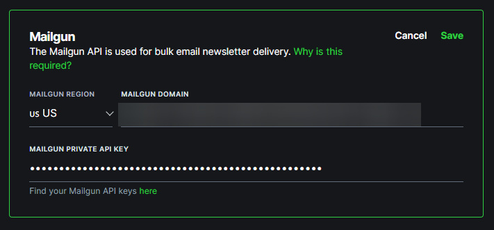 Configuración del boletín Ghost MailGun