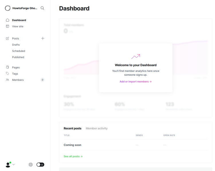Panel de administración de Ghost