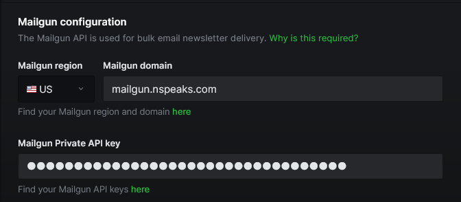 Configuración del boletín Ghost MailGun