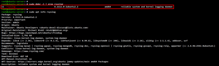 comprueba el paquete rsyslog