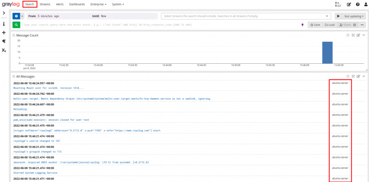 comprobación de registros graylog