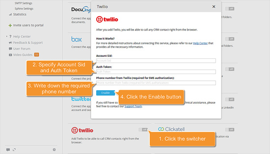 Especifica los detalles de la cuenta twilio